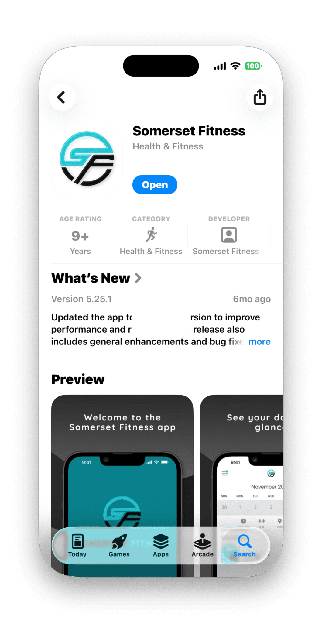 The Somerset Fitness app on the Apple App Store
